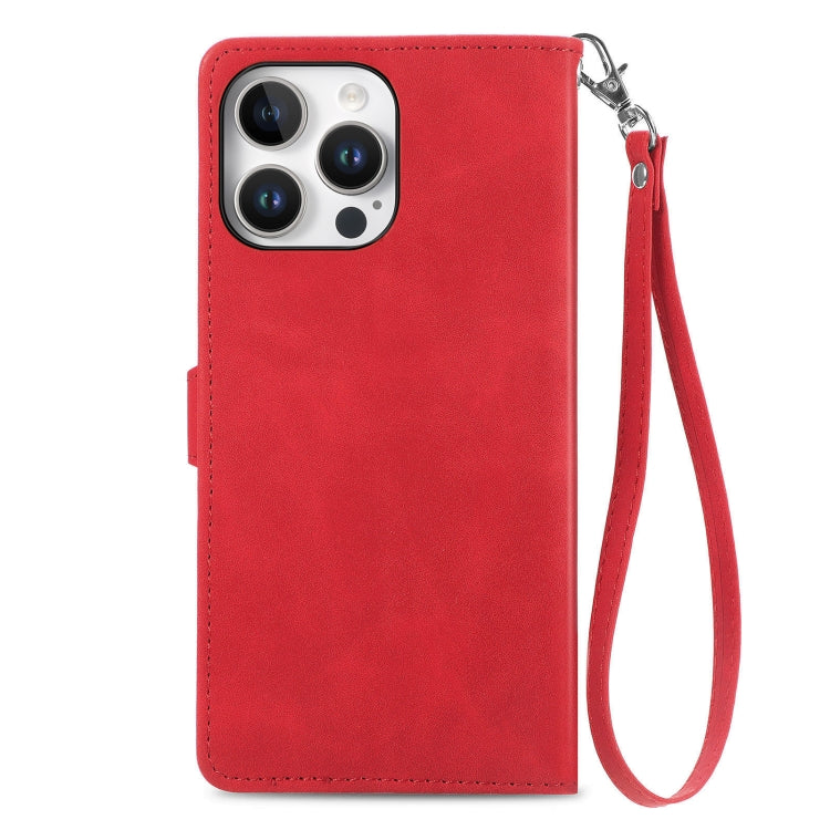 For iPhone 16 Pro Embossed Flower Zipper Leather Phone Case