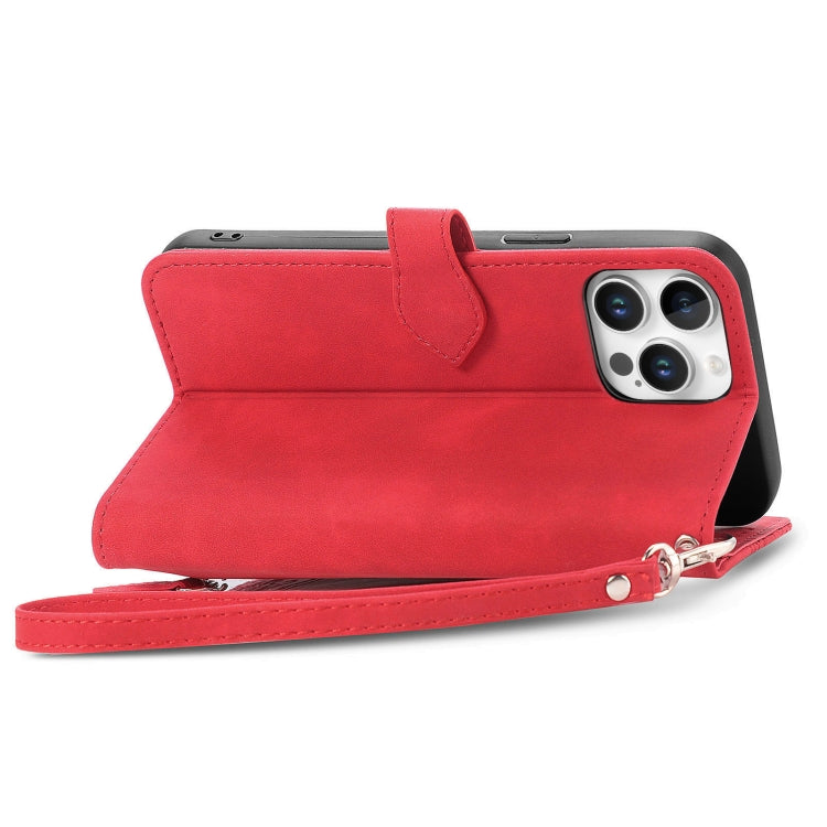 For iPhone 16 Pro Embossed Flower Zipper Leather Phone Case