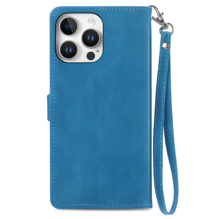 For iPhone 16 Pro Embossed Flower Zipper Leather Phone Case
