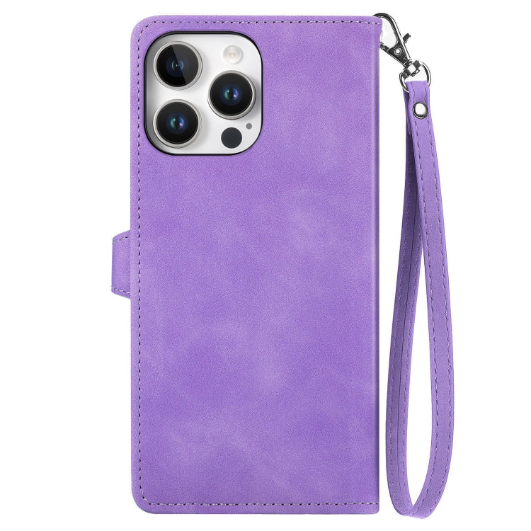 For iPhone 16 Pro Embossed Flower Zipper Leather Phone Case