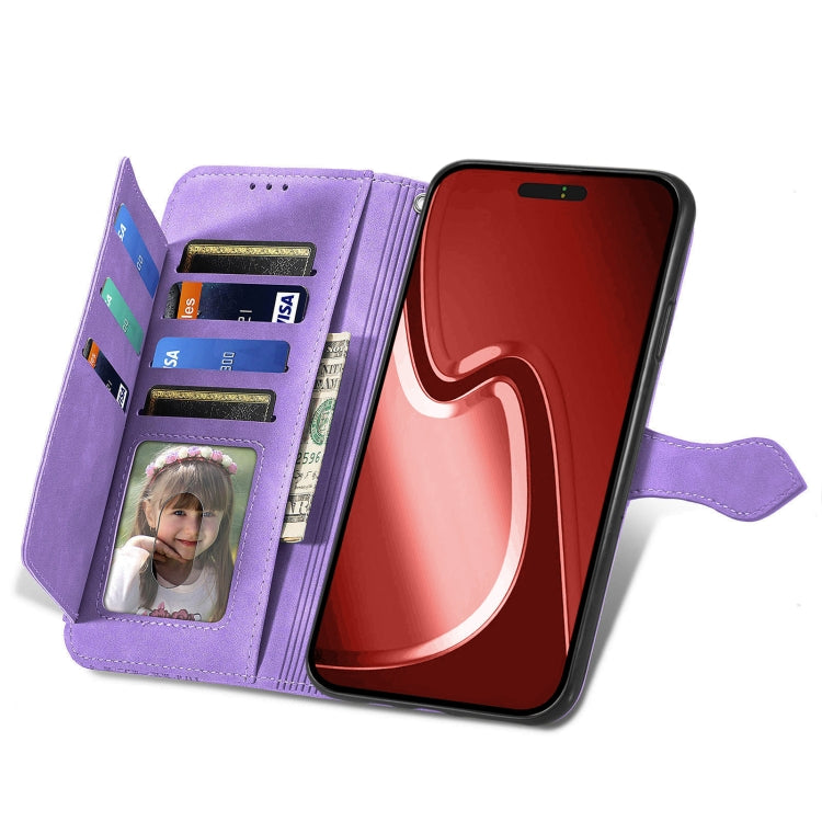 For iPhone 16 Pro Embossed Flower Zipper Leather Phone Case