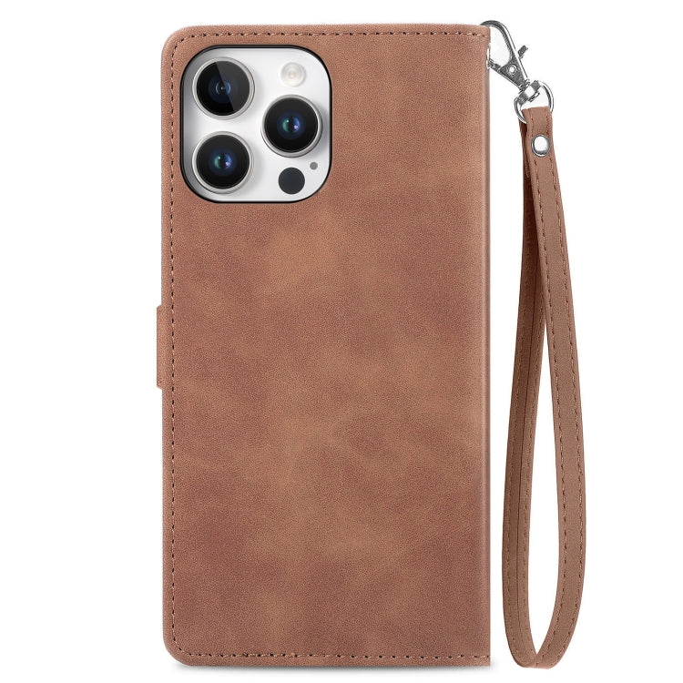 For iPhone 16 Pro Embossed Flower Zipper Leather Phone Case