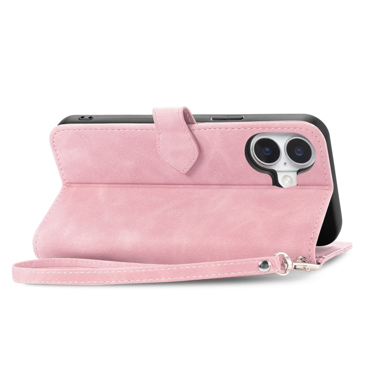 For iPhone 16 Plus Embossed Flower Zipper Leather Phone Case