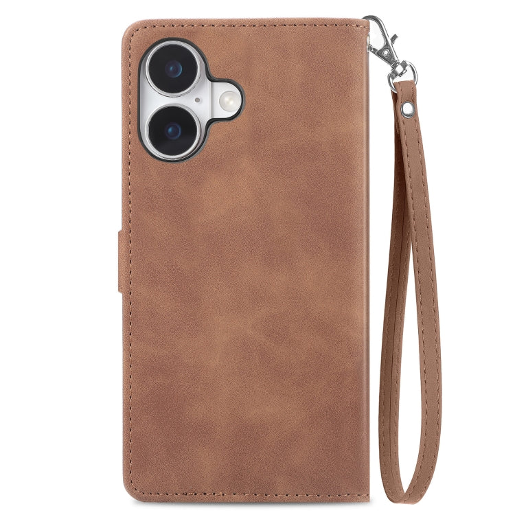 For iPhone 16 Plus Embossed Flower Zipper Leather Phone Case