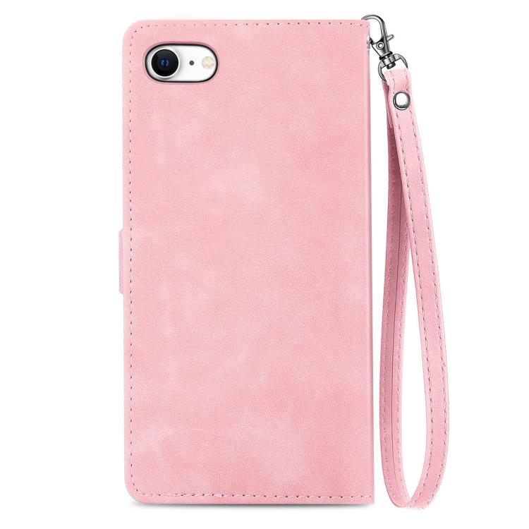 For iPhone 17e / 16e Embossed Flower Zipper Leather Phone Case