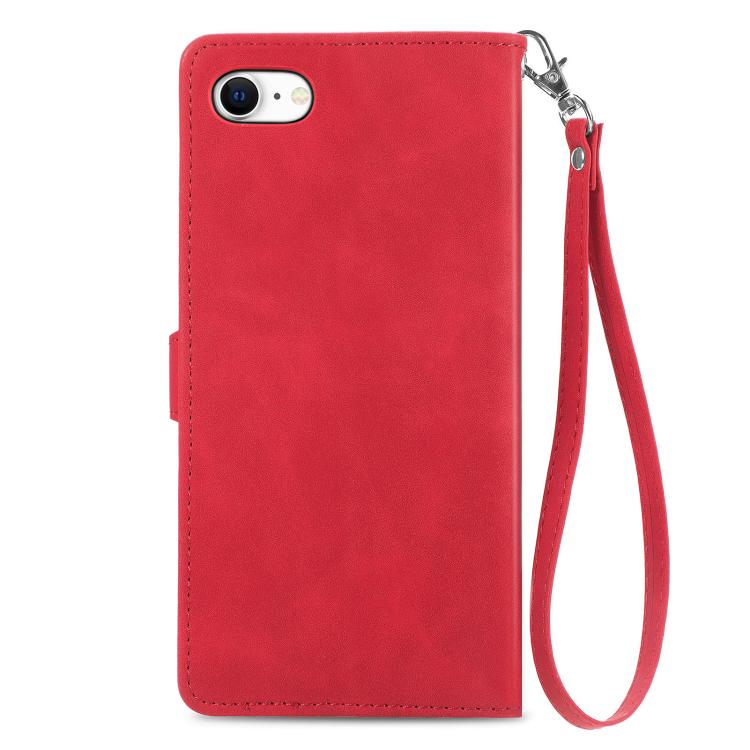 For iPhone 17e / 16e Embossed Flower Zipper Leather Phone Case