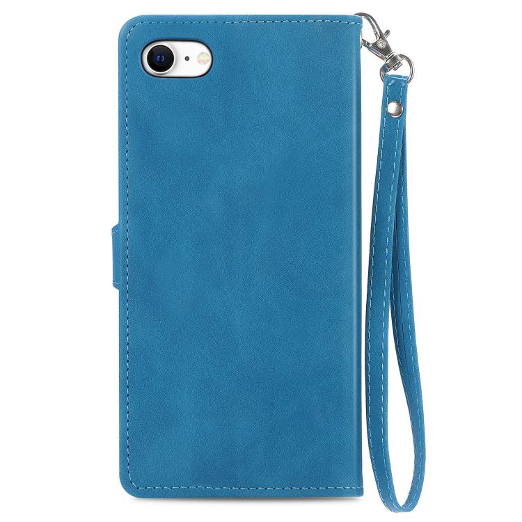 For iPhone 17e / 16e Embossed Flower Zipper Leather Phone Case
