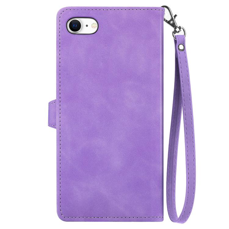 For iPhone 17e / 16e Embossed Flower Zipper Leather Phone Case
