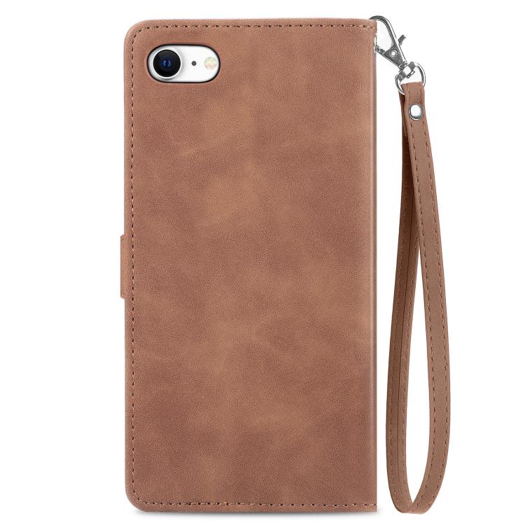 For iPhone 17e / 16e Embossed Flower Zipper Leather Phone Case
