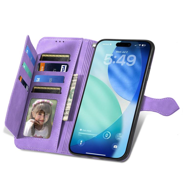 For iPhone 17 Embossed Flower Zipper Leather Phone Case