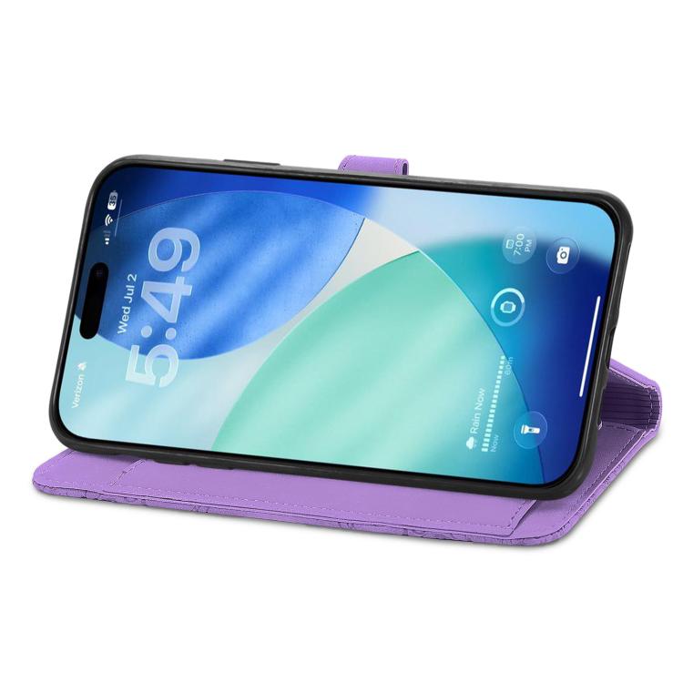 For iPhone 17 Embossed Flower Zipper Leather Phone Case