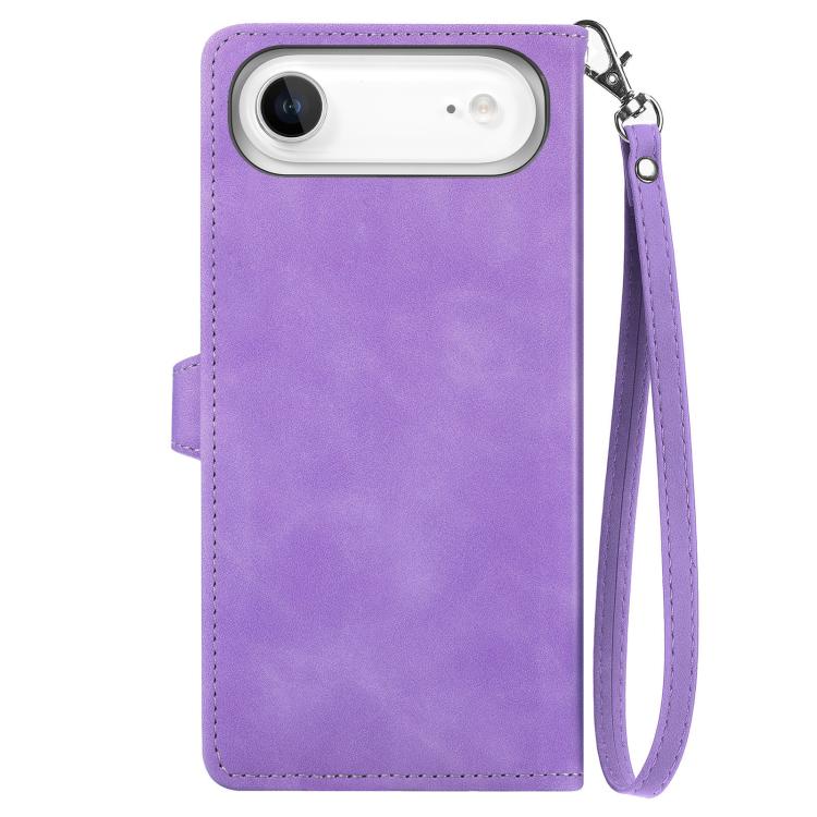 For iPhone Air Embossed Flower Zipper Leather Phone Case
