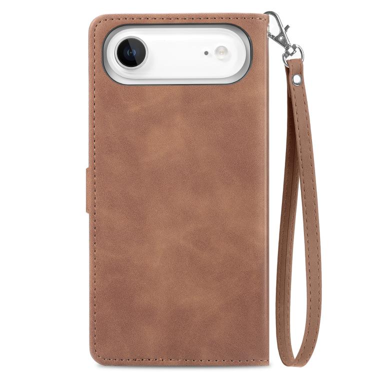 For iPhone Air Embossed Flower Zipper Leather Phone Case