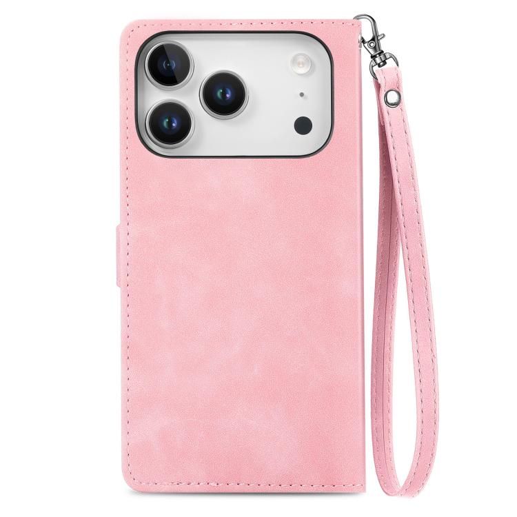 For iPhone 17 Pro Max Embossed Flower Zipper Leather Phone Case