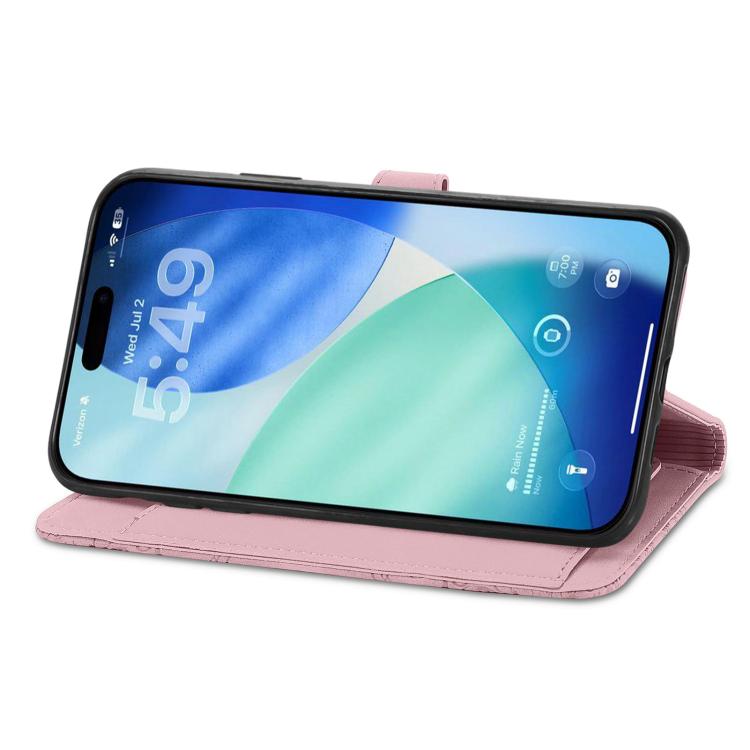 For iPhone 17 Pro Max Embossed Flower Zipper Leather Phone Case