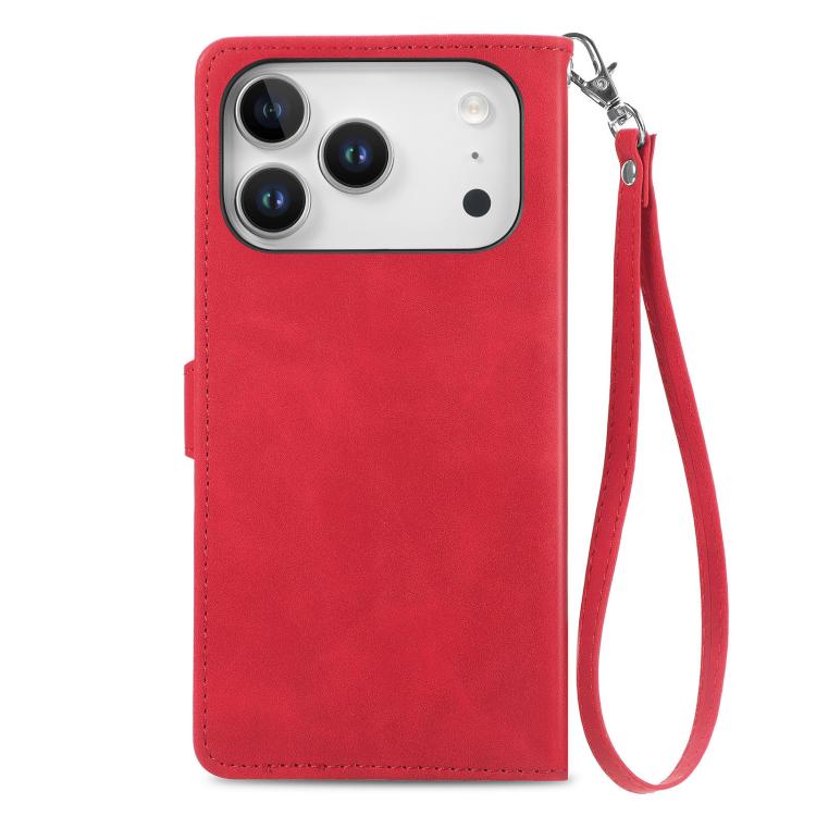 For iPhone 17 Pro Max Embossed Flower Zipper Leather Phone Case