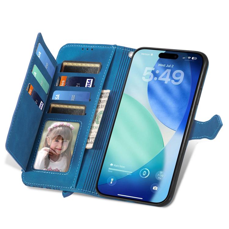 For iPhone 17 Pro Max Embossed Flower Zipper Leather Phone Case