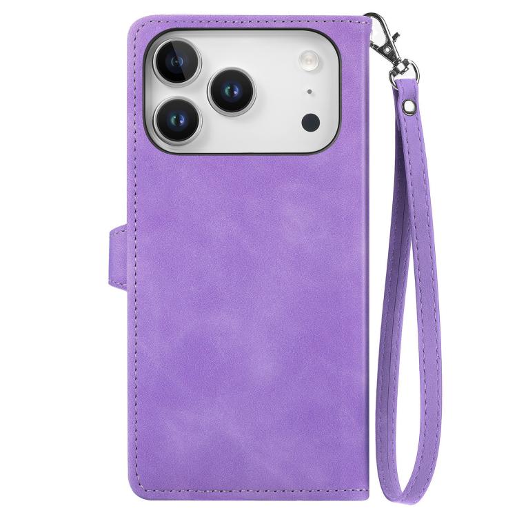 For iPhone 17 Pro Max Embossed Flower Zipper Leather Phone Case
