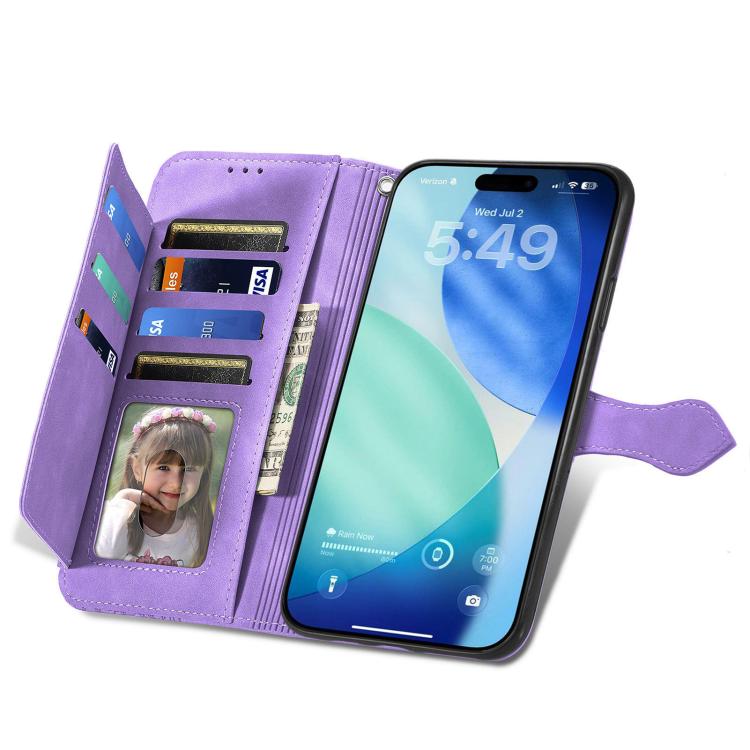 For iPhone 17 Pro Max Embossed Flower Zipper Leather Phone Case