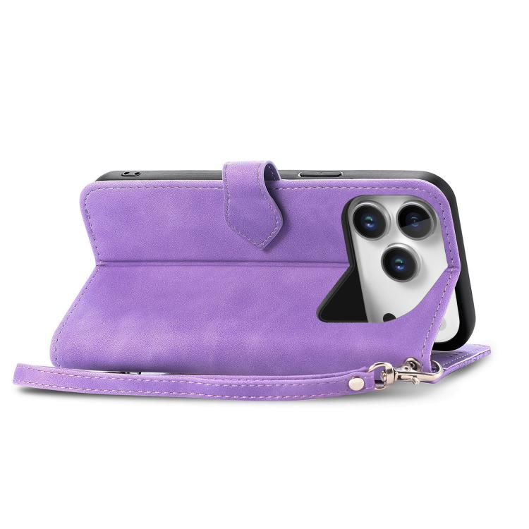 For iPhone 17 Pro Max Embossed Flower Zipper Leather Phone Case