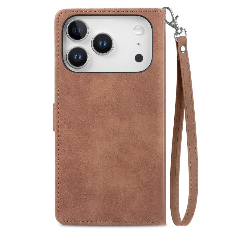 For iPhone 17 Pro Max Embossed Flower Zipper Leather Phone Case
