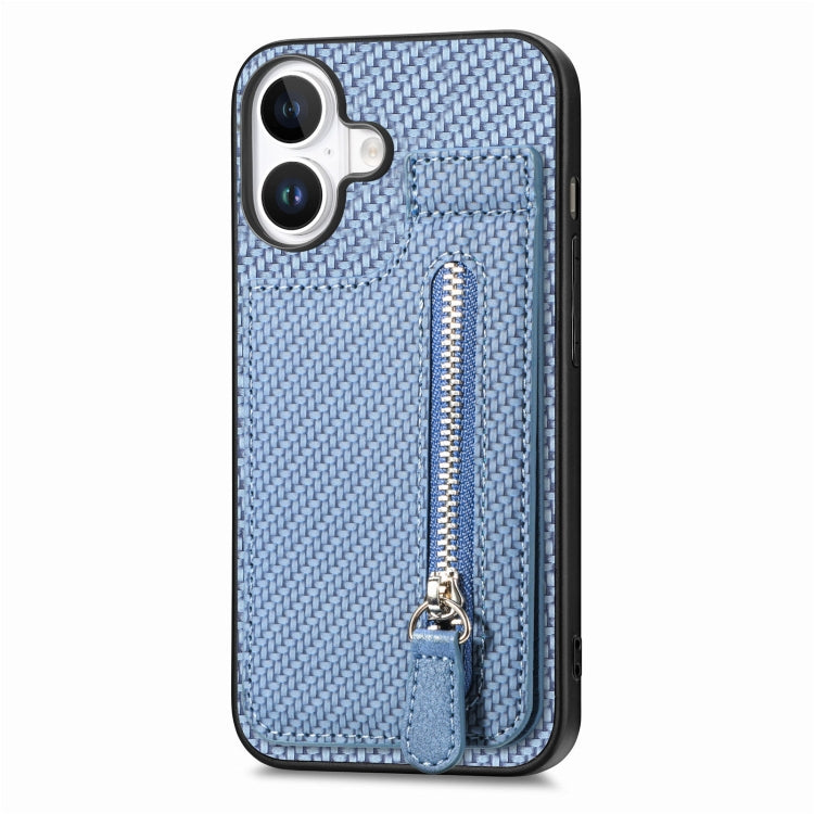 For iPhone 16 Carbon Fiber Vertical Flip Zipper Phone Case