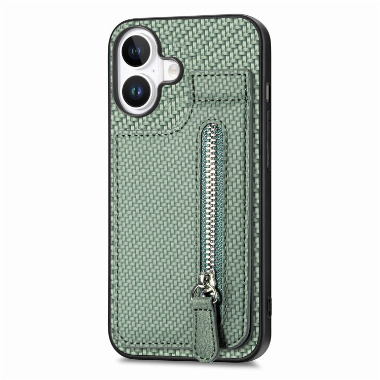 For iPhone 16 Carbon Fiber Vertical Flip Zipper Phone Case