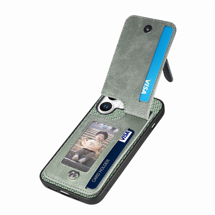 For iPhone 16 Carbon Fiber Vertical Flip Zipper Phone Case