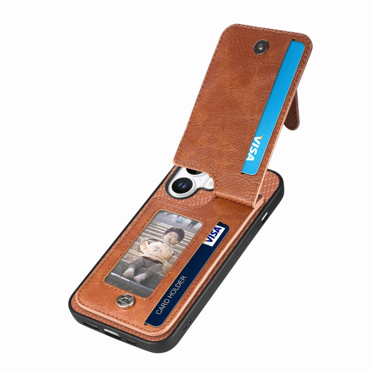 For iPhone 16 Carbon Fiber Vertical Flip Zipper Phone Case