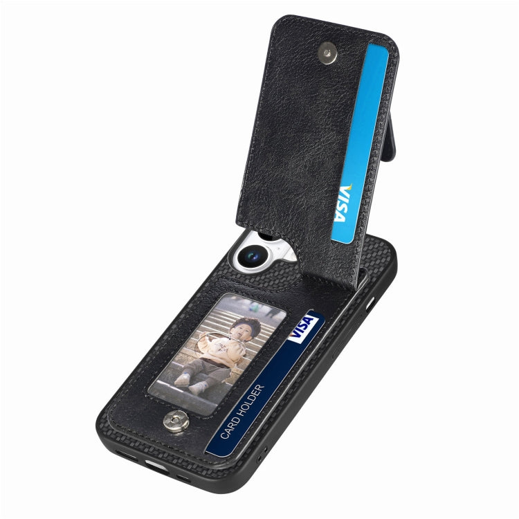 For iPhone 16 Plus Carbon Fiber Vertical Flip Zipper Phone Case
