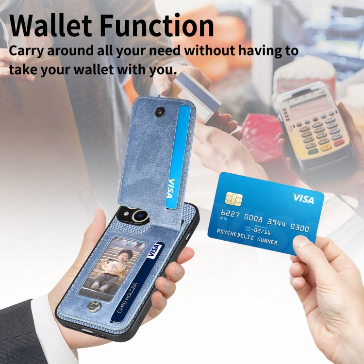 For iPhone 16 Plus Carbon Fiber Vertical Flip Zipper Phone Case