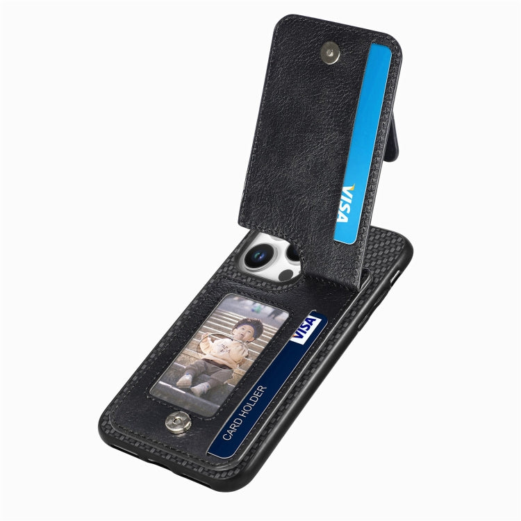 For iPhone 16 Pro Carbon Fiber Vertical Flip Zipper Phone Case