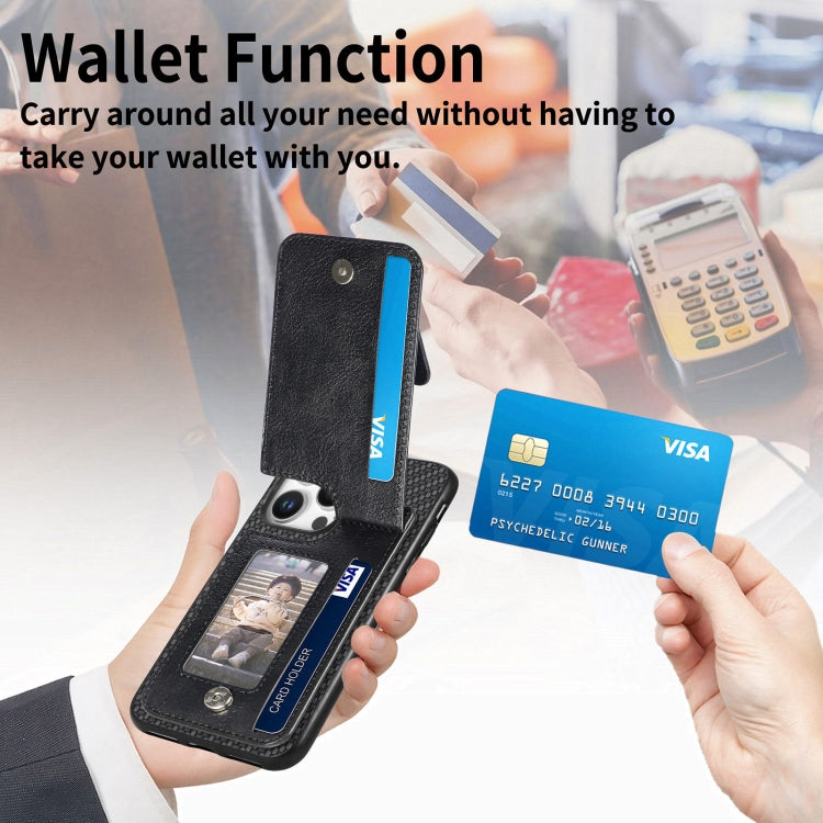 For iPhone 16 Pro Carbon Fiber Vertical Flip Zipper Phone Case