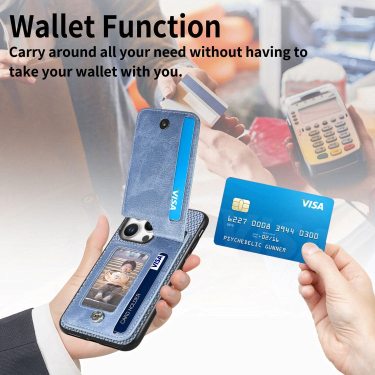 For iPhone 16 Pro Carbon Fiber Vertical Flip Zipper Phone Case