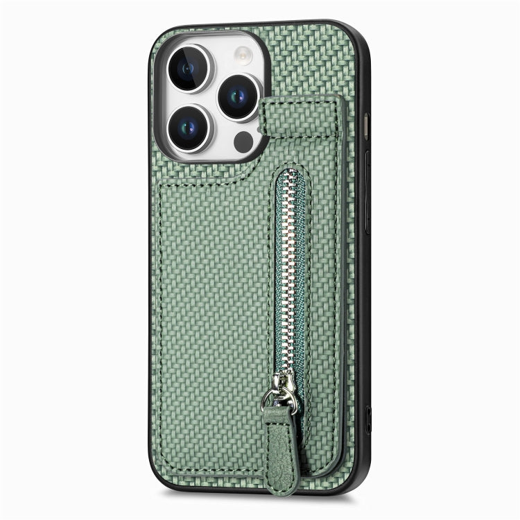 For iPhone 16 Pro Carbon Fiber Vertical Flip Zipper Phone Case
