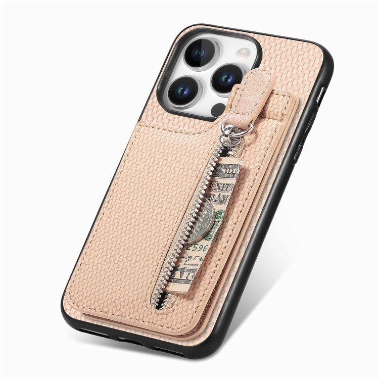 For iPhone 16 Pro Carbon Fiber Vertical Flip Zipper Phone Case