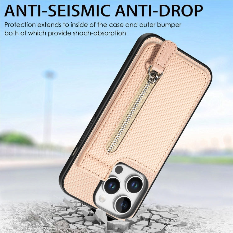 For iPhone 16 Pro Carbon Fiber Vertical Flip Zipper Phone Case
