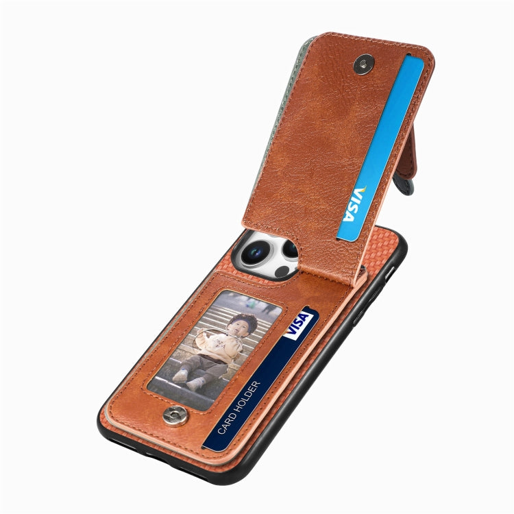For iPhone 16 Pro Carbon Fiber Vertical Flip Zipper Phone Case