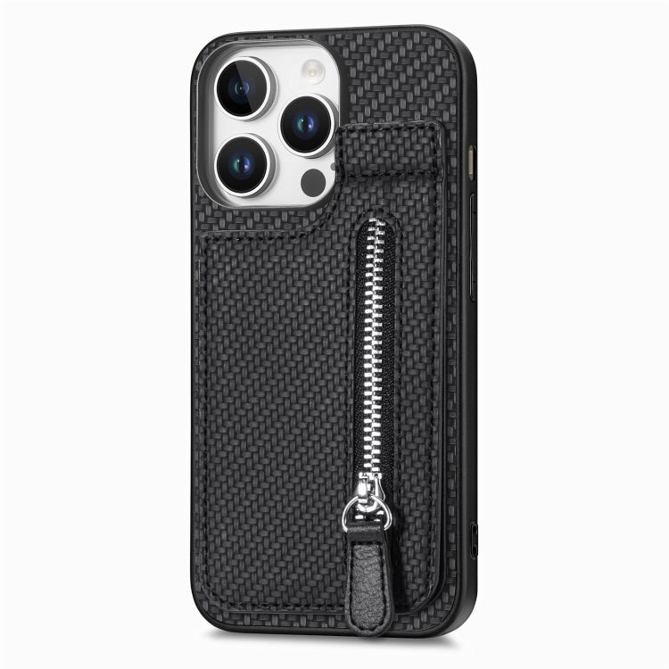 For  iPhone 16 Pro Max Carbon Fiber Vertical Flip Zipper Phone Case
