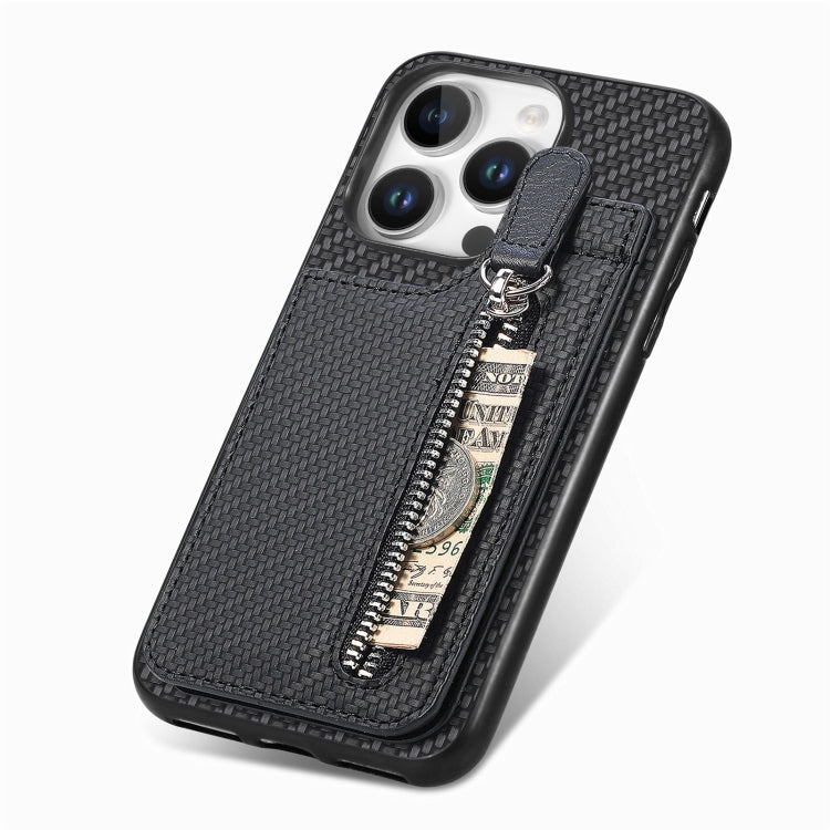 For  iPhone 16 Pro Max Carbon Fiber Vertical Flip Zipper Phone Case