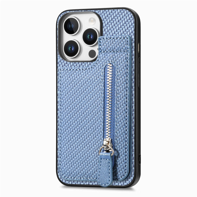 For  iPhone 16 Pro Max Carbon Fiber Vertical Flip Zipper Phone Case
