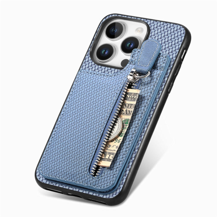 For  iPhone 16 Pro Max Carbon Fiber Vertical Flip Zipper Phone Case