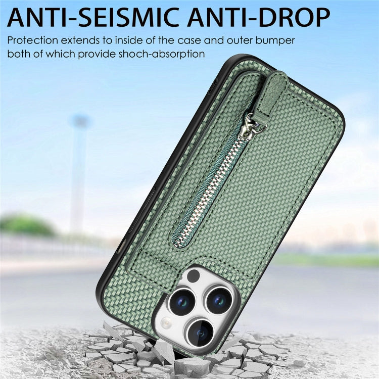 For  iPhone 16 Pro Max Carbon Fiber Vertical Flip Zipper Phone Case