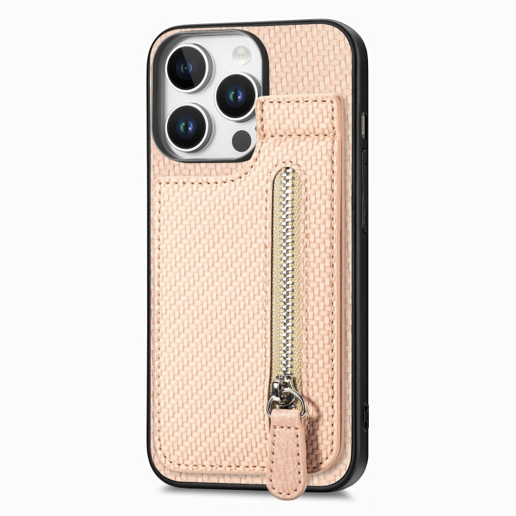For  iPhone 16 Pro Max Carbon Fiber Vertical Flip Zipper Phone Case