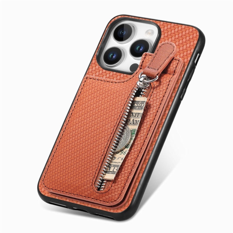 For  iPhone 16 Pro Max Carbon Fiber Vertical Flip Zipper Phone Case