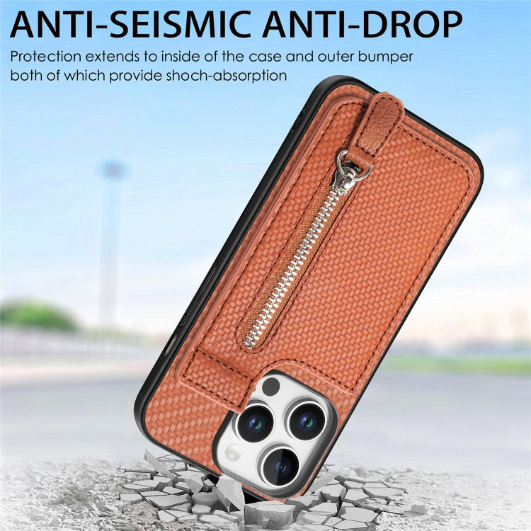 For  iPhone 16 Pro Max Carbon Fiber Vertical Flip Zipper Phone Case