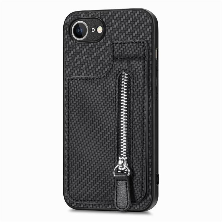 For iPhone 17e / 16e Carbon Fiber Vertical Flip Zipper Phone Case