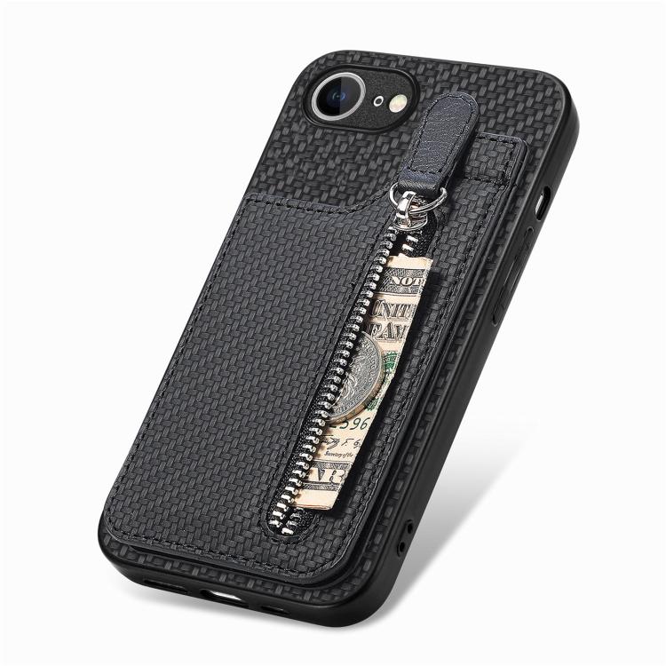 For iPhone 17e / 16e Carbon Fiber Vertical Flip Zipper Phone Case