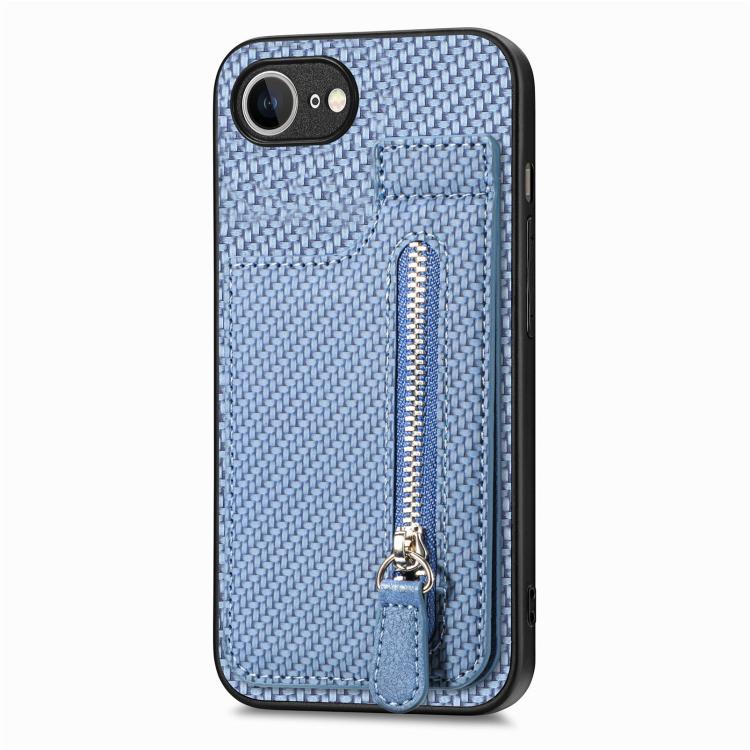For iPhone 17e / 16e Carbon Fiber Vertical Flip Zipper Phone Case