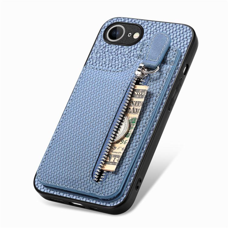 For iPhone 17e / 16e Carbon Fiber Vertical Flip Zipper Phone Case